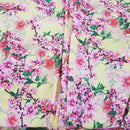 Peach Blossom Floral Flowers Bubble Crepe Dress Fabric, Yellow - Bull Ring Fabrics