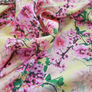Peach Blossom Floral Flowers Bubble Crepe Dress Fabric, Yellow - Bull Ring Fabrics