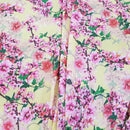 Peach Blossom Floral Flowers Bubble Crepe Dress Fabric, Yellow - Bull Ring Fabrics