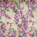 Peach Blossom Floral Flowers Bubble Crepe Dress Fabric, Yellow - Bull Ring Fabrics