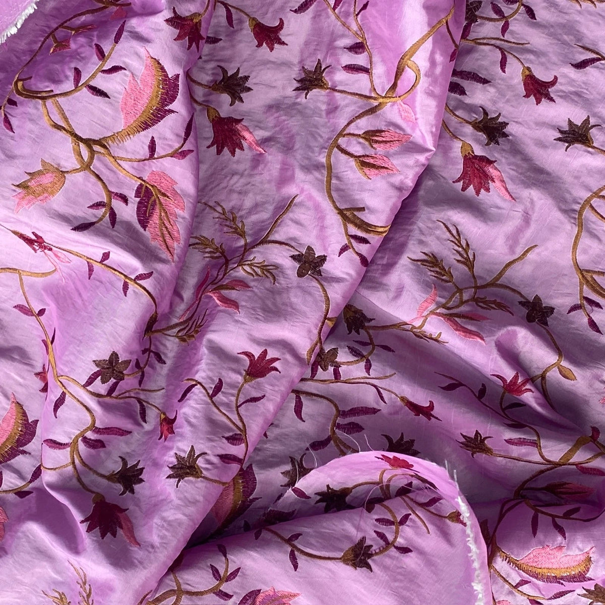 Pink Italian Taffeta Fabric Paradise Floral Embroidered Bridal Dress 60" - Bull Ring Fabrics