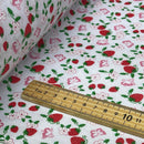 Pink Strawberry Blossom & Butterfly Polycotton Fabric – White Floral Printed Dressmaking & Craft Fabric, 45” Wide - Bull Ring Fabrics