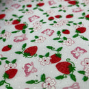 Pink Strawberry Blossom & Butterfly Polycotton Fabric – White Floral Printed Dressmaking & Craft Fabric, 45” Wide - Bull Ring Fabrics