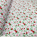 Pink Strawberry Blossom & Butterfly Polycotton Fabric – White Floral Printed Dressmaking & Craft Fabric, 45” Wide - Bull Ring Fabrics