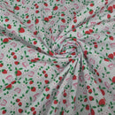 Pink Strawberry Blossom & Butterfly Polycotton Fabric – White Floral Printed Dressmaking & Craft Fabric, 45” Wide - Bull Ring Fabrics