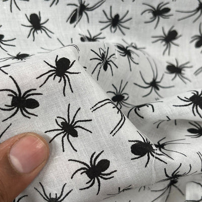 PolyCotton Halloween Fabric Spiders Cobwebs Dress Quilting Decor 45" White - Bull Ring Fabrics