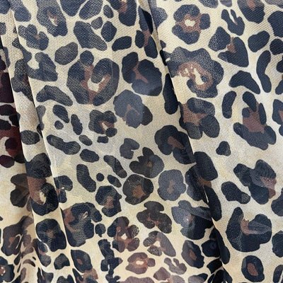 Power Mesh Lycra Net Stretch Fabric, Per Metre - Leopard Spots Print - Nude Gold - Bull Ring Fabrics