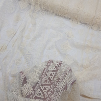 Premium Dress Lace Fabric Dahlia Embroidery Net Bridal Wedding Lace 60", Cream - Bull Ring Fabrics