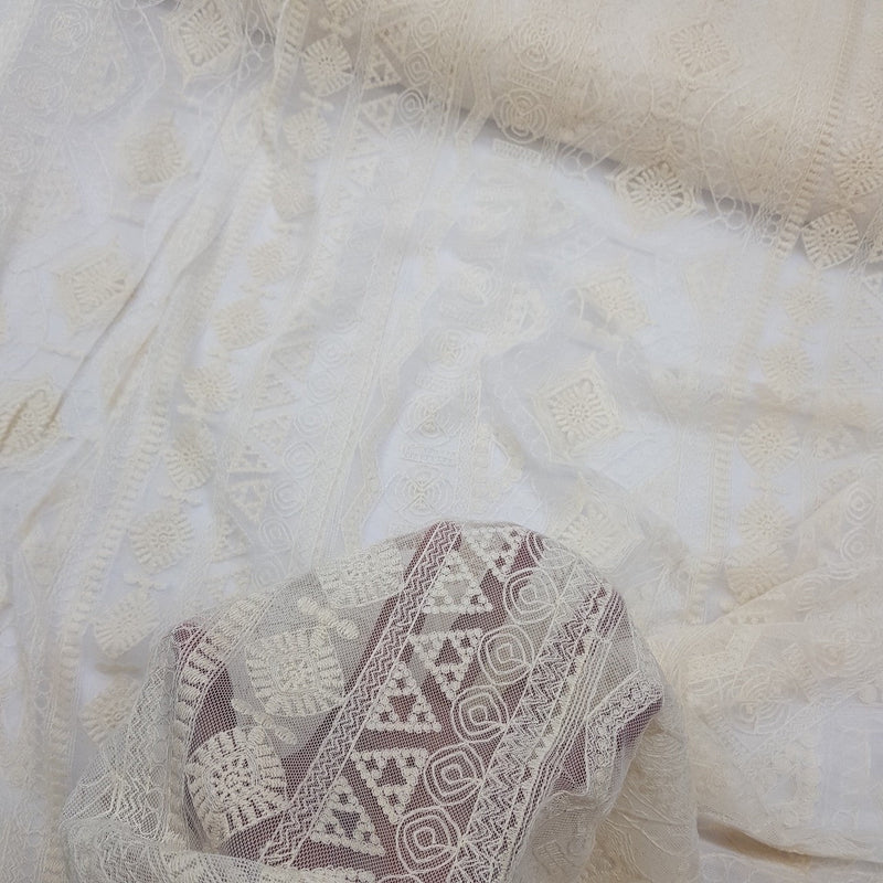 Premium Dress Lace Fabric Dahlia Embroidery Net Bridal Wedding Lace 60", Cream - Bull Ring Fabrics