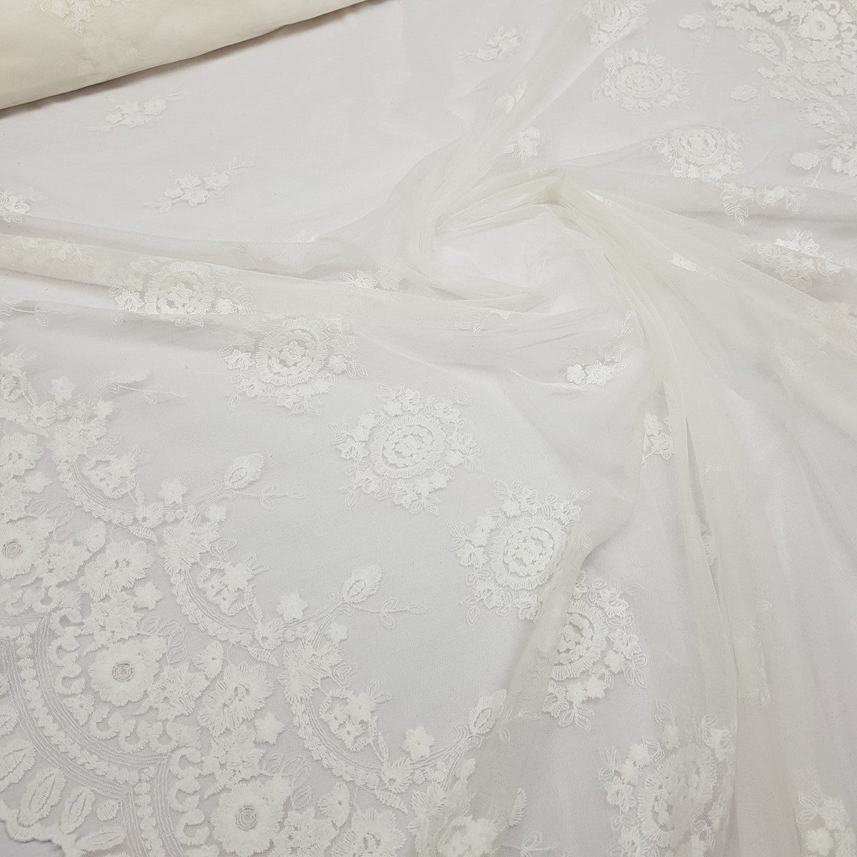 Premium Lace Celosia Embroidery Net Wedding Lace Fabric, Cream - Bull Ring Fabrics
