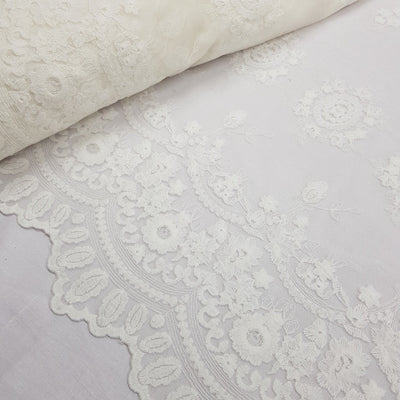 Premium Lace Celosia Embroidery Net Wedding Lace Fabric, Cream - Bull Ring Fabrics