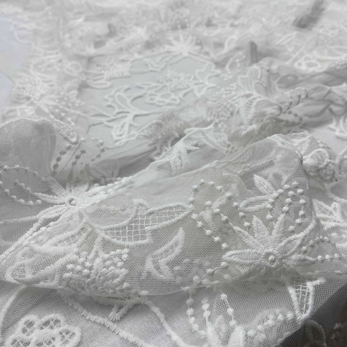 Premium Lace Embroidery Tulle/Net Lace Liberty Floral Flower Fabric, Cream - Bull Ring Fabrics