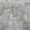 Premium Lace Embroidery Tulle/Net Lace Liberty Floral Flower Fabric, Cream - Bull Ring Fabrics