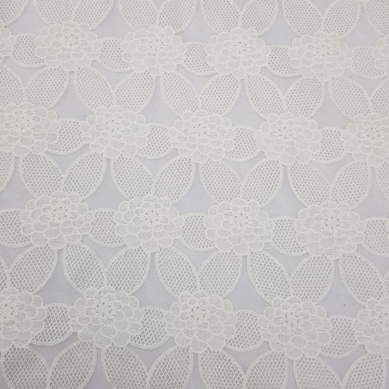 Premium Lace Guipure Floral Applique Organza Lace Fabric, Cream - Bull Ring Fabrics
