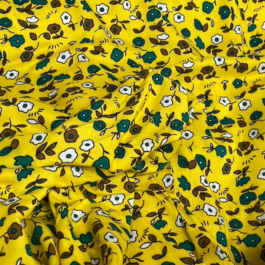 Pretty Floral Viscose Summer Dress Fabric 60", Yellow - Bull Ring Fabrics