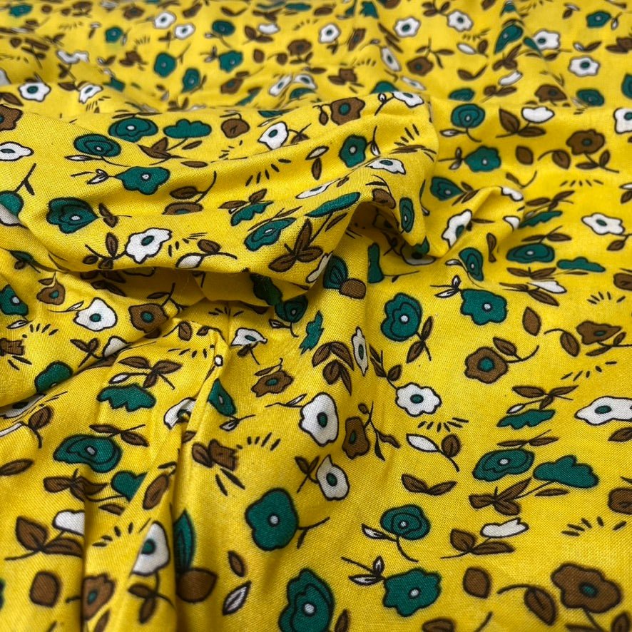 Pretty Floral Viscose Summer Dress Fabric 60", Yellow - Bull Ring Fabrics