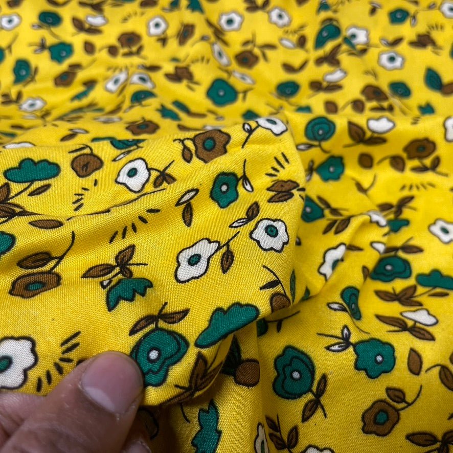Pretty Floral Viscose Summer Dress Fabric 60", Yellow - Bull Ring Fabrics