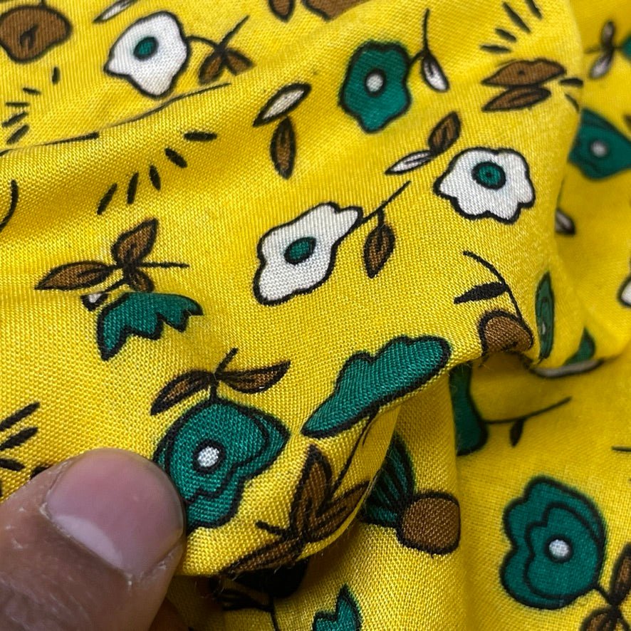 Pretty Floral Viscose Summer Dress Fabric 60", Yellow - Bull Ring Fabrics