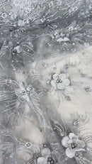 Embroidery 3D Rose & Pearl Lace Net Dress Fabric