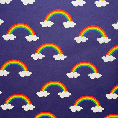 Rainbow In Clouds Heavy Cotton Craft Upholstery Fabric 140cm, Navy - Bull Ring Fabrics