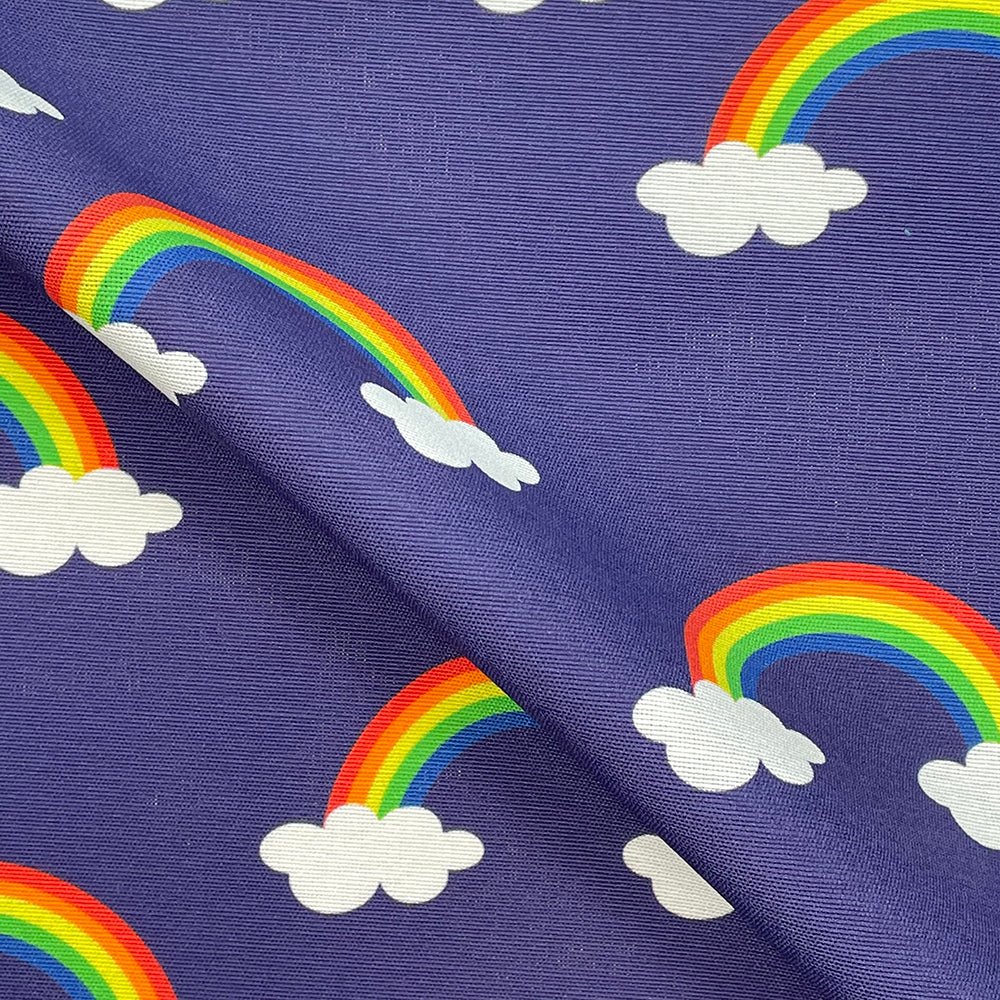 Rainbow In Clouds Heavy Cotton Craft Upholstery Fabric 140cm, Navy - Bull Ring Fabrics