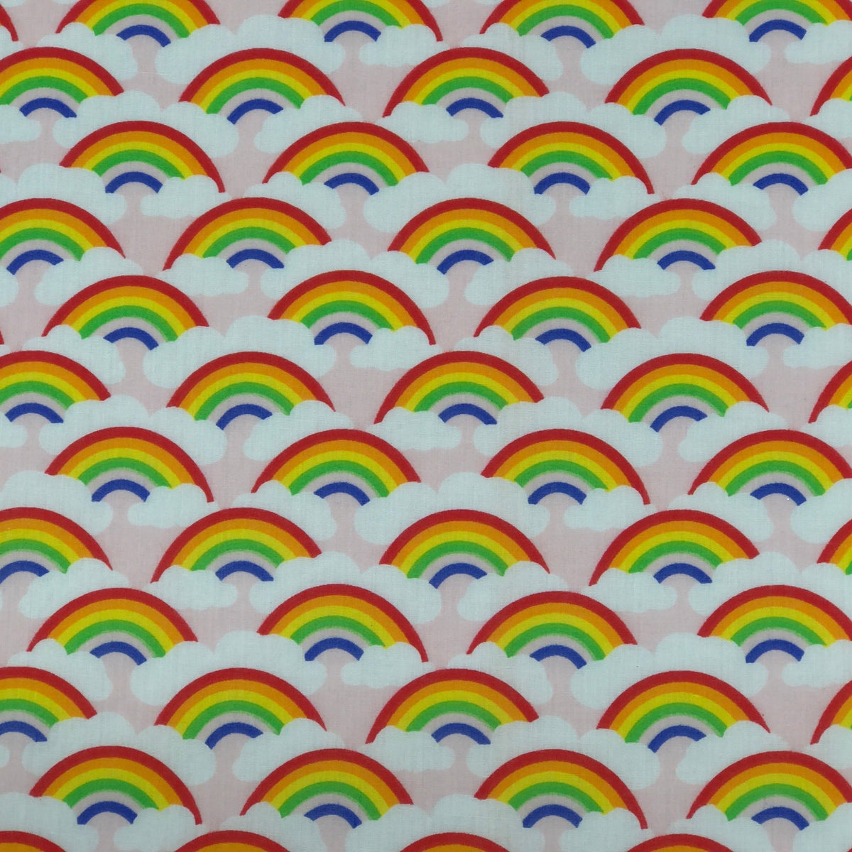 Rainbow In Clouds Polycotton Dress Fabric 45", Pink - Bull Ring Fabrics