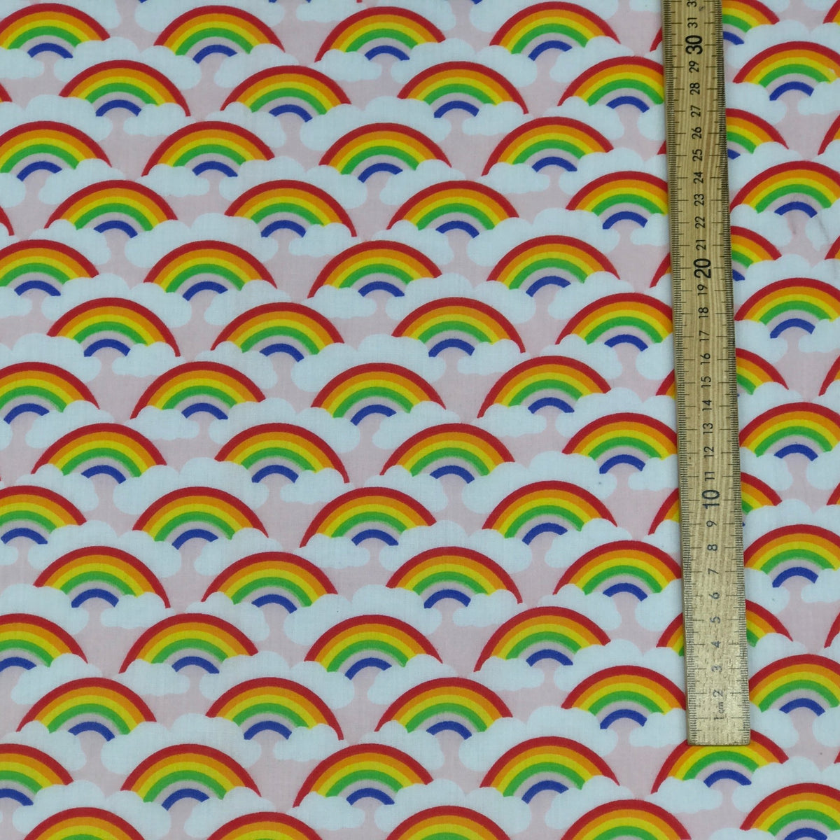 Rainbow In Clouds Polycotton Dress Fabric 45", Pink - Bull Ring Fabrics