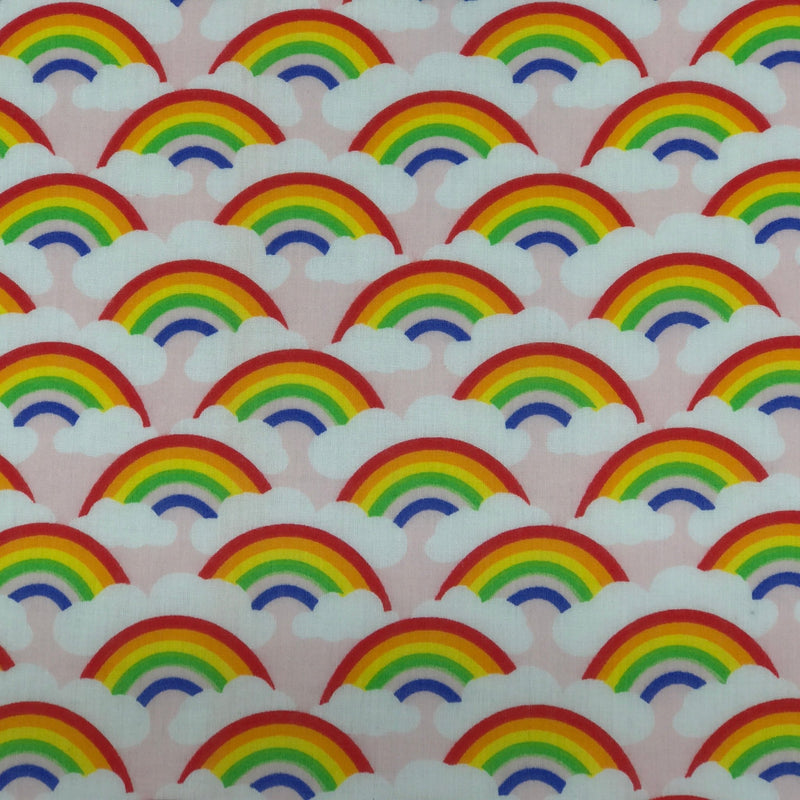 Rainbow In Clouds Polycotton Dress Fabric 45", Pink - Bull Ring Fabrics