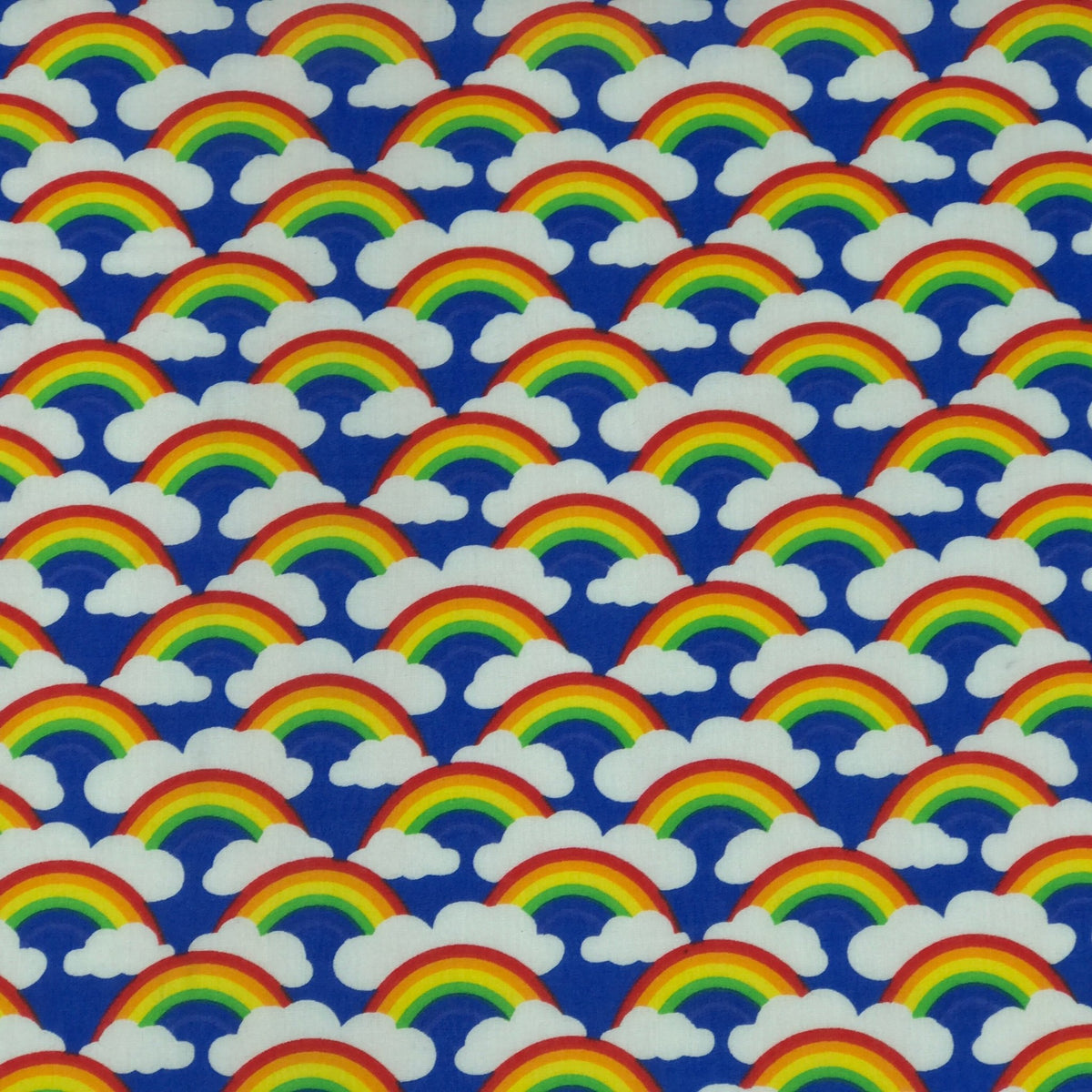 Rainbow In Clouds Polycotton Dress Fabric 45", Royal Blue - Bull Ring Fabrics