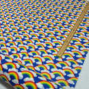 Rainbow In Clouds Polycotton Dress Fabric 45", Royal Blue - Bull Ring Fabrics