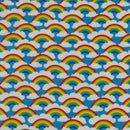 Rainbow In Clouds Polycotton Dress Fabric 45", Turquoise - Bull Ring Fabrics