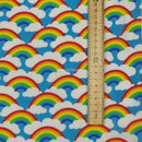 Rainbow in Clouds Polycotton Fabric 45", Sky Blue - Bull Ring Fabrics