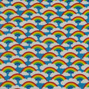 Rainbow in Clouds Polycotton Fabric 45", Sky Blue - Bull Ring Fabrics