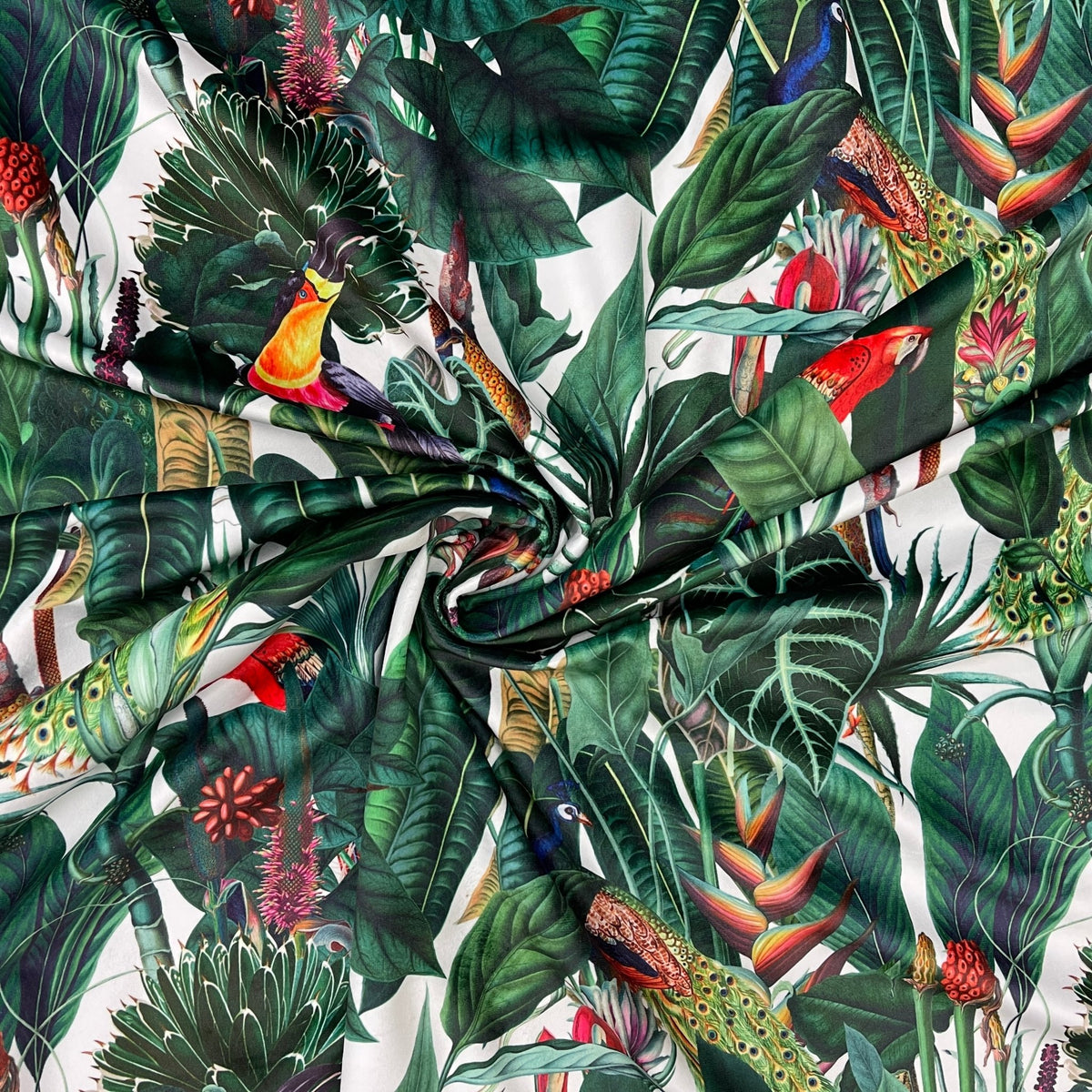 Rainforest Tropical Digital Print Plush Velvet Curtain Fabric, Natural - Bull Ring Fabrics