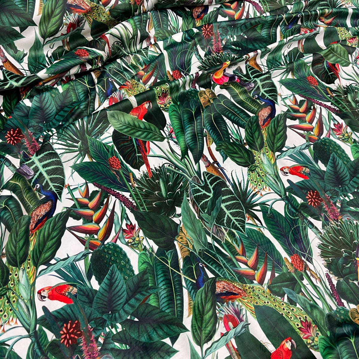 Rainforest Tropical Digital Print Plush Velvet Curtain Fabric, Natural - Bull Ring Fabrics