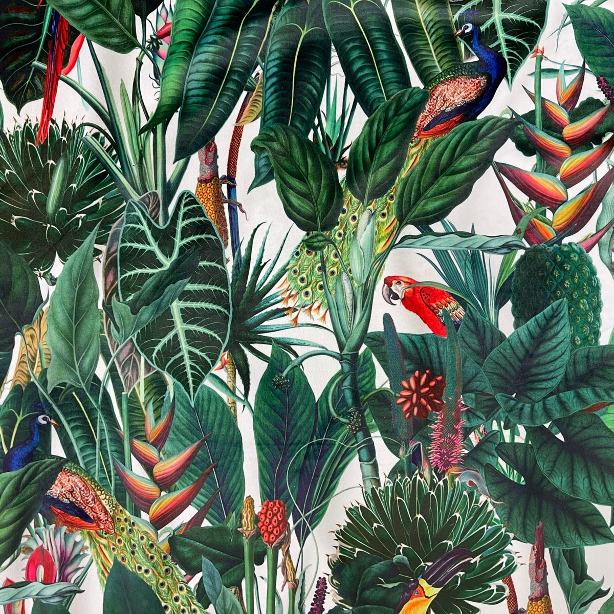 Rainforest Tropical Digital Print Plush Velvet Curtain Fabric, Natural - Bull Ring Fabrics