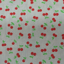 Red Cherries Printed Polycotton Fabric 112cm, Cream - Bull Ring Fabrics