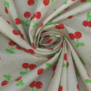 Red Cherries Printed Polycotton Fabric 112cm, Cream - Bull Ring Fabrics