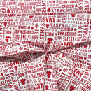 Red Festive Christmas Wishes Polycotton Xmas Fabric 45", White - Bull Ring Fabrics