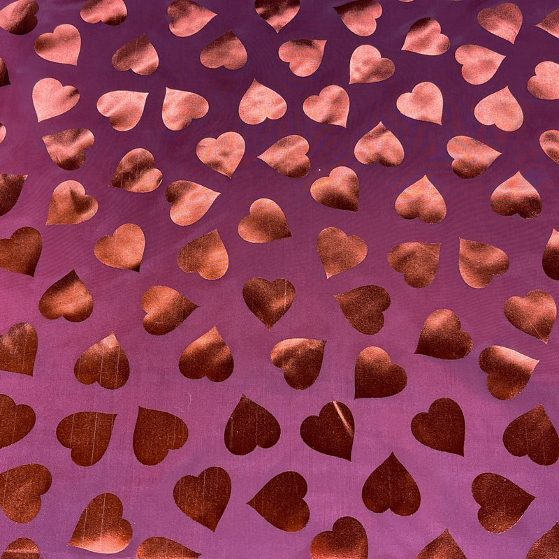 Red Love Foil Hearts Taffeta Fabric, Red - Bull Ring Fabrics