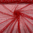Red Mesh Tulle Net Fabric Metallic Silver Floral Sheer Dress Craft Material - Bull Ring Fabrics