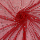 Red Mesh Tulle Net Fabric Metallic Silver Floral Sheer Dress Craft Material - Bull Ring Fabrics