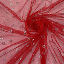 Red Mesh Tulle Net Fabric Metallic Silver Floral Sheer Dress Craft Material - Bull Ring Fabrics