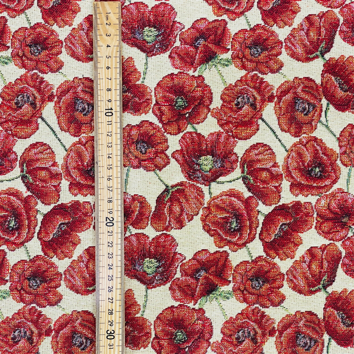 Red Poppies Floral Tapestry Upholstery Fabric 140cm - Bull Ring Fabrics