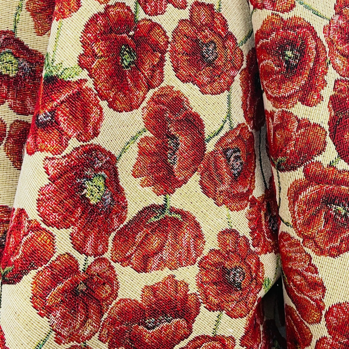 Red Poppies Floral Tapestry Upholstery Fabric 140cm - Bull Ring Fabrics