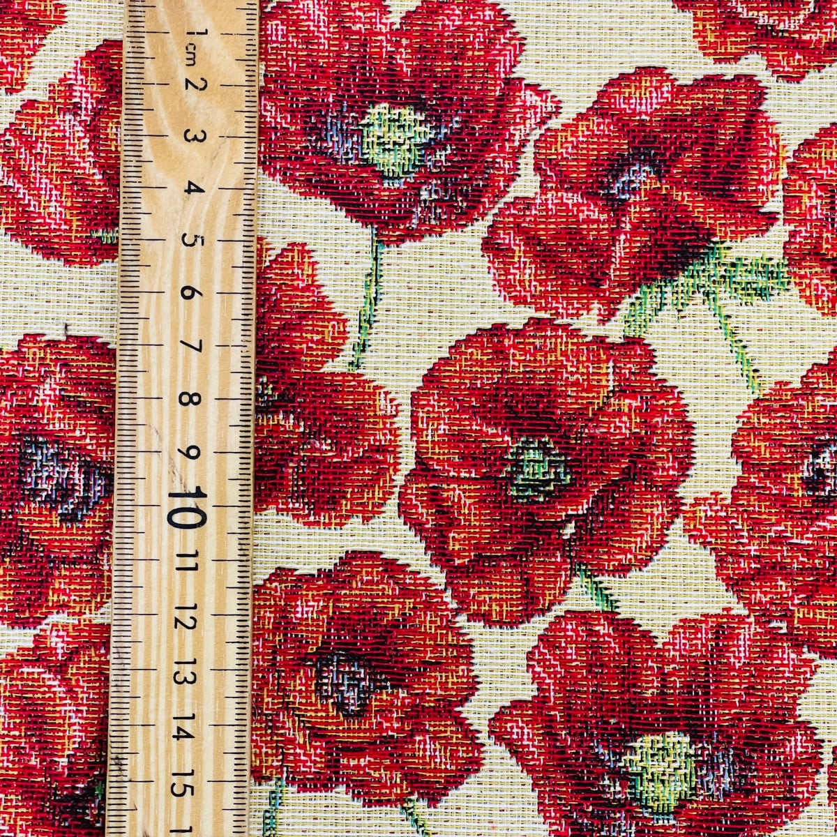Red Poppies Floral Tapestry Upholstery Fabric 140cm - Bull Ring Fabrics
