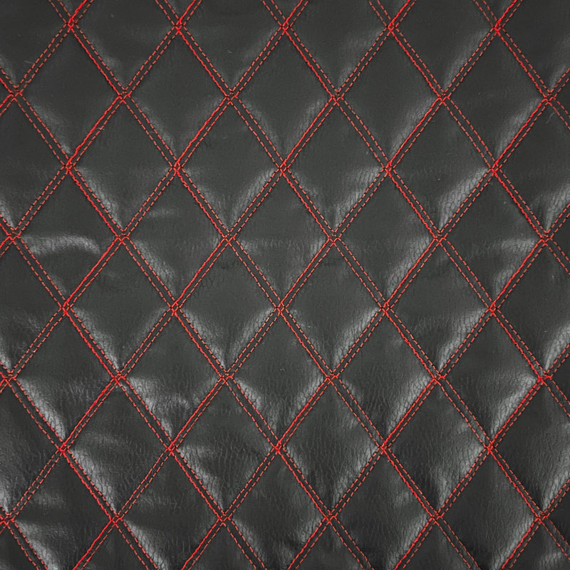 Red Quilted Bentley Double Stitch Leather Car Seats Upholstery Fabric 54" Black - Bull Ring Fabrics
