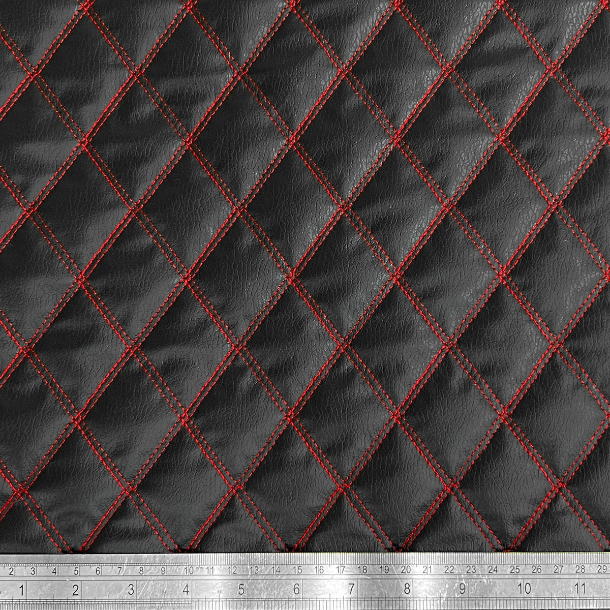 Red Quilted Bentley Double Stitch Leather Car Seats Upholstery Fabric 54" Black - Bull Ring Fabrics