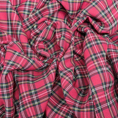 Red Royal Stewart Tartan Small Check Polyviscose Fabric 150cm - Bull Ring Fabrics