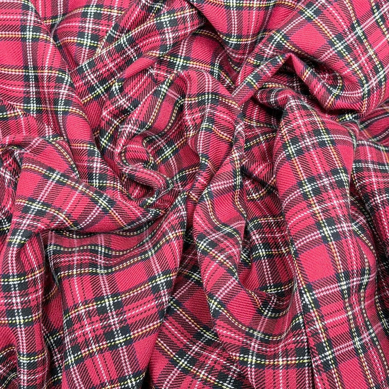 Red Royal Stewart Tartan Small Check Polyviscose Fabric 150cm - Bull Ring Fabrics